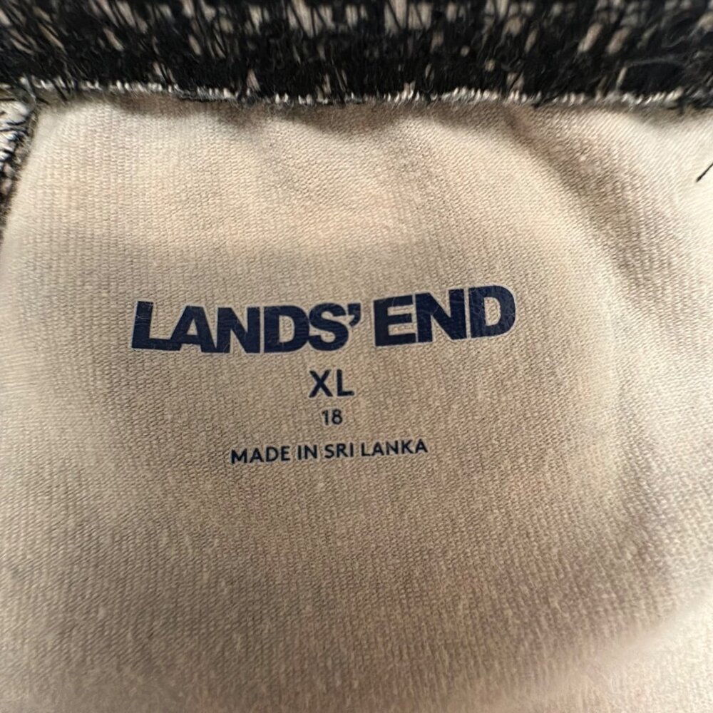 Lands' End Pants Women XL 18 Cream Black Houndstooth Pull-on Straight Leg - Picture 5 of 13